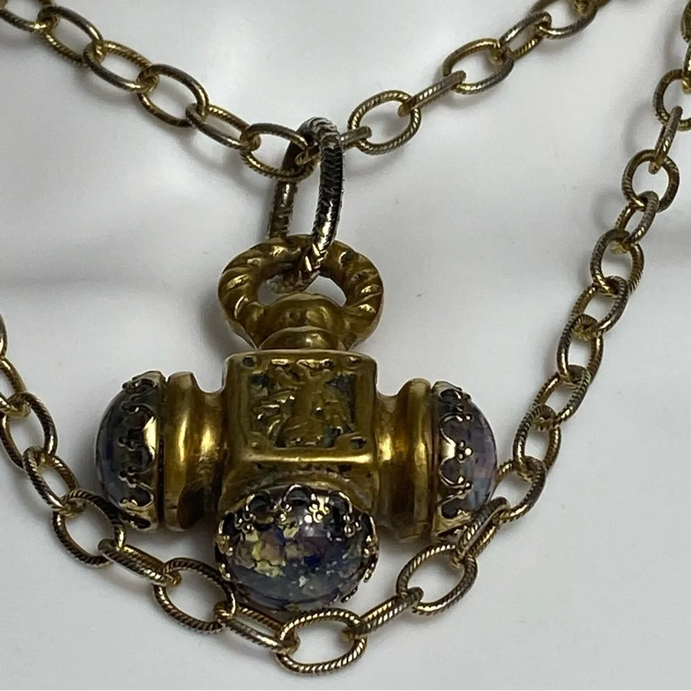 Antique 18th-century brass Italian Etruscan fob charm necklace 38” - Picture 2 of 13